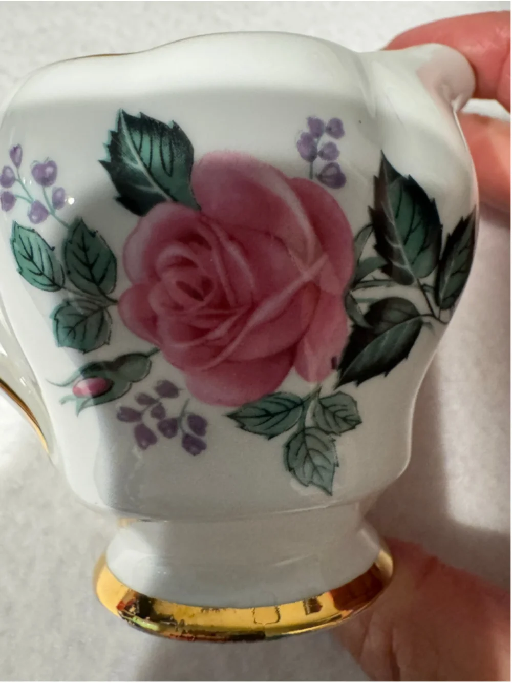Vintage Queen Anne Bone China Creamer & Sugar Bowl Set, White Pink Floral Gold